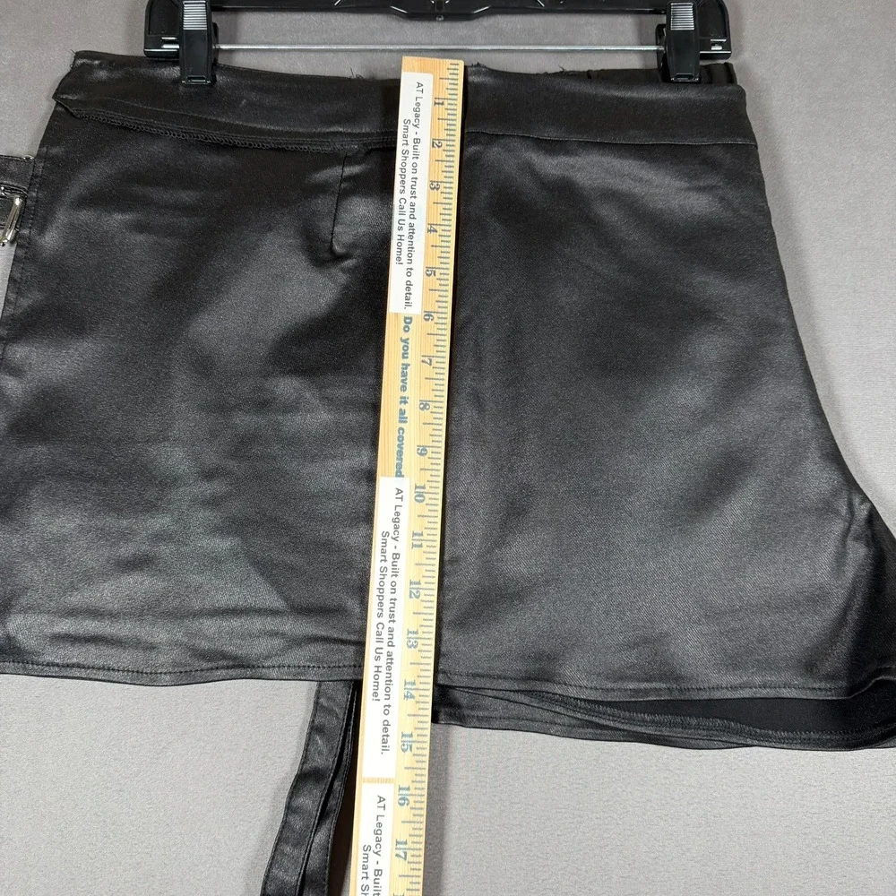 Faux‎ Leather Rave Skort Womens Medium M Black Zipper Wrap Punk Streetwear Goth